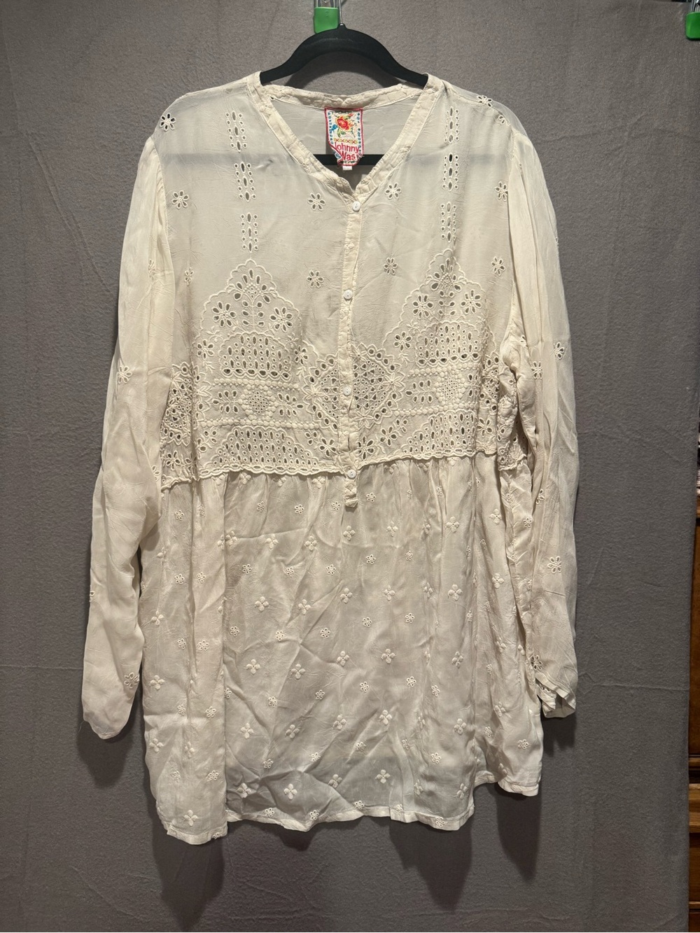 Johnny Was Cream Eyelet Embroidered Tunic